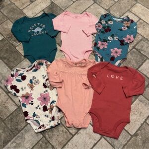 Baby Girl Carters Lot of 6 Long Sleeve Bodysuit Onesies: Size 3-6 Months